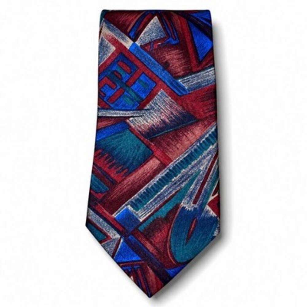 Ketch Men's Necktie Burgundy Red Blue Teal Abstract Geometric Polyester Tie USA